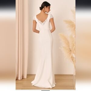 Lulus Forever Beloved White Lace Cap Sleeve Mermaid Maxi Dress